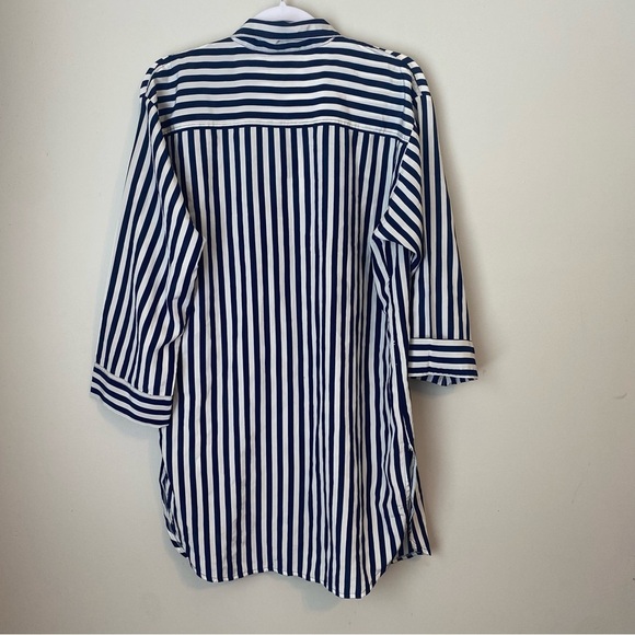 Neiman Marcus Blue and White Striped Button-Down Sleep shirt or coverup - Picture 2 of 6